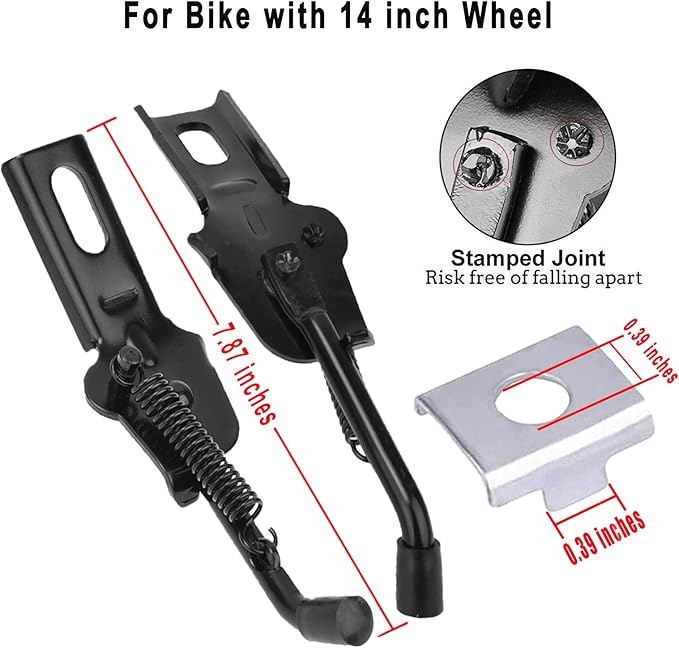 SEISSO Bike Kickstand for Kids Bike, Universal Rear Side Bicycle Kick Stand, Premium Steel with Pad, Replacement Child Kickstand