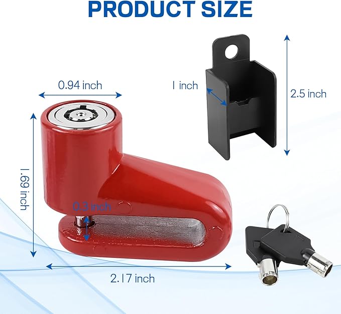 Motorcycle Disc Brake Lock, Anti-Theft Motorbike Security Wheel Disc Brake Lock with Two Keys, Safety Wheel Disk Locks for Scooter Mountain Road Bike Bicycle Powersports (Red with Bracket)