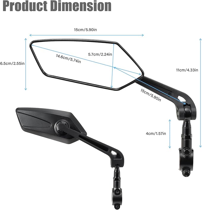 HOMEE Bike Mirrors 2pcs, 360° Adjustable Rotatable Bike Rear View Mirror, Bicycle Mirrors for Handlebars, Safety HD Glass Bike Mirror Handlebar Mount For Bicycle,Motorcycle,EBike