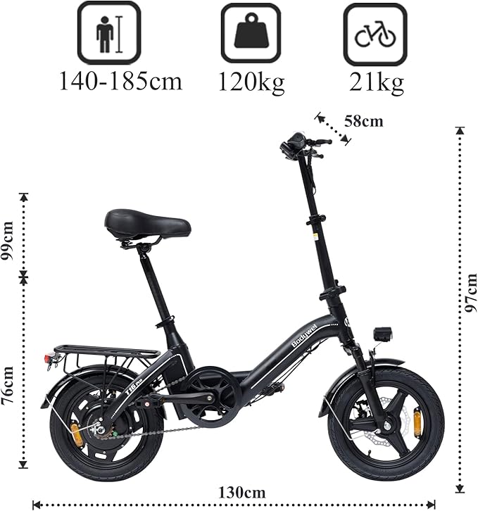 Bodywel Electric Bike for Adults, 14" Mini Foldable Ebike, 750W Peak Motor, 36V 10Ah Battery, 20 MPH, 18-25 Miles Range, City Commuter