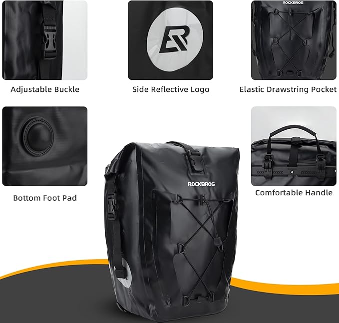 ROCKBROS Bike Panniers Waterproof Bike Rear Rack Bag Max 30L Large Capacity Bike Rear Panniers for Cycling Traveling Commuting 2 Pack