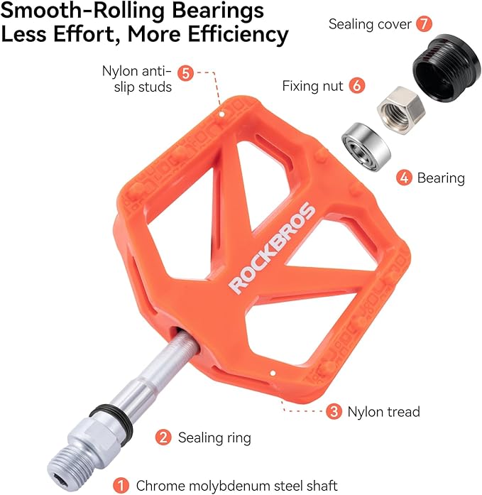 ROCKBROS Mountain Bike Pedals MTB Pedals Bicycle Flat Pedals Nylon 9/16" Sealed Bearing Lightweight Design for Road Mountain BMX MTB Bike