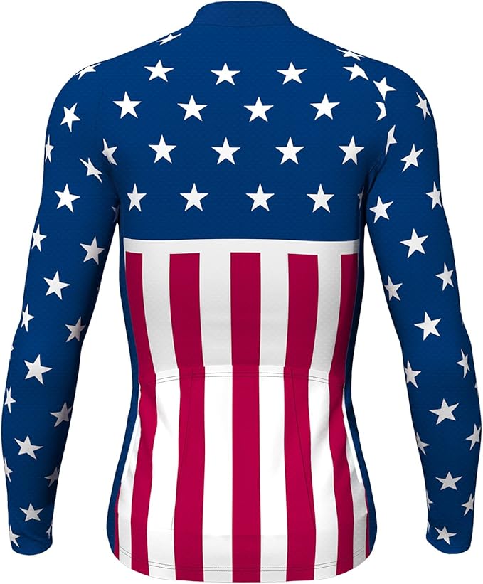 Lo.gas USA Cycling Jersey Men Short Sleeve Bike Biking Shirts American Flag Road Bicycle Clothing Full Zip with Pockets