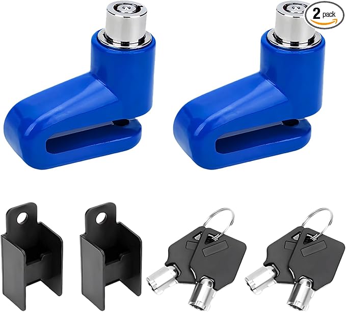 2 PCS Motorcycle Disc Brake Lock, Anti-Theft Security Wheel Disc Brake Lock with Keys, Universal Safety Disc Lock for Bikes Scooters Motorcycles, Motorcycle Accessories (Blue)
