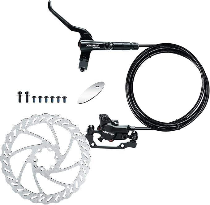 RUJOI MTB Hydraulic Disc Brakes Set, Mountain Bike Left Front 800mm Brake Aluminum Alloy Levers with Calipers PM/is Adapter and 160mm rotor Fit E-Bike(Pred Bled/Pads Included)