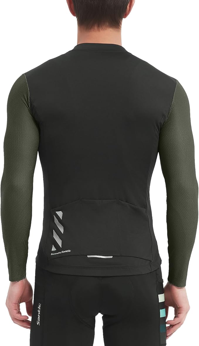 Santic Cycling Jersey Men's Long Sleeve Bike Reflective Full Zip Bicycle Shirts with Pockets