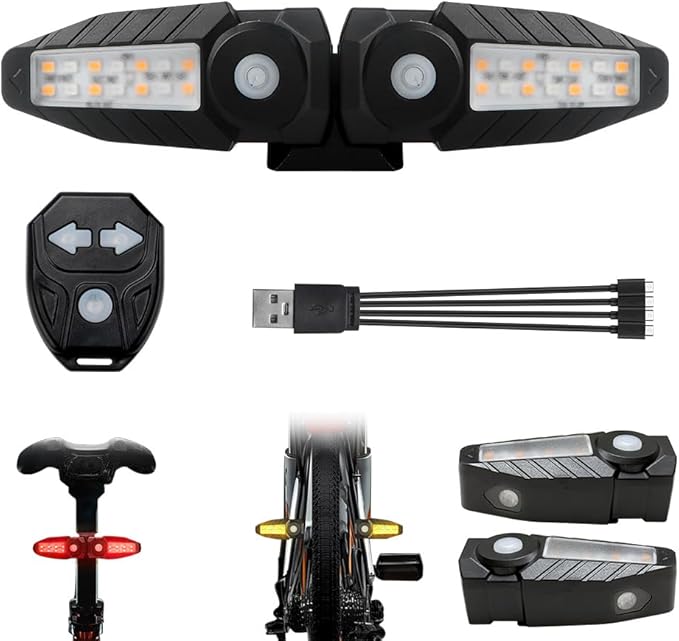 Teguangmei Upgrade Bike Tail Light with Projection USB Rechargeable Bike Turn Signals 150 Lumen Ultra Bright Turn Signals for Bicycle with Alarm Horn Bicycle Rear Light for Night Riding, 5 Mode