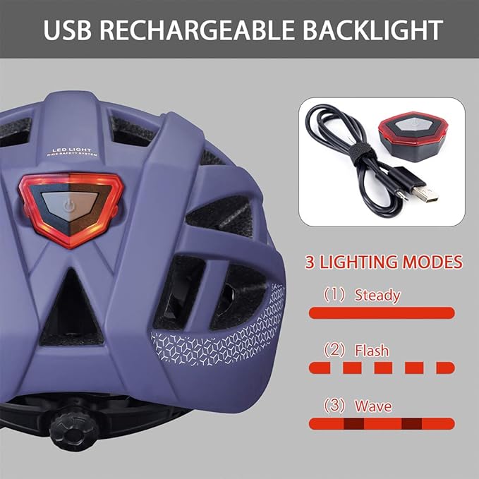 Adult-Men-Women Bike Helmet with Light - Mountain Road Bicycle Helmet with Replacement Pads & Detachable Visor