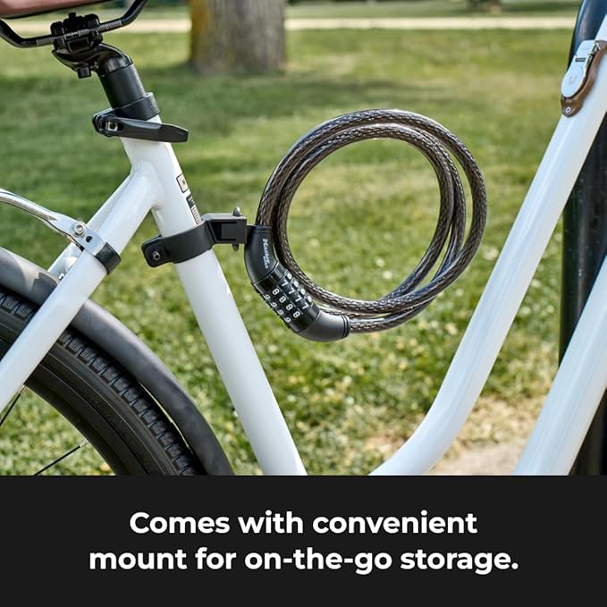 Master Lock Black Set Your Own Combination Bike Lock, Metal Cable Lock has a Weather Resistant Vinyl Coating for Outdoor Durability, 5 Feet Long, 8370D