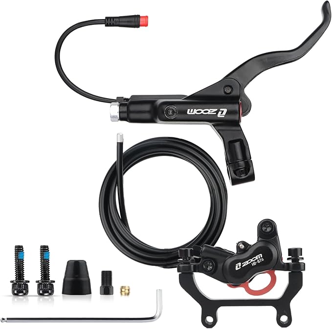 Hycline 4-Pistons Ebike Hydraulic Brake Set: Zoom H876E 2-PIN Power-Off Electric Bike Disc Brake Kit Included 160mm/180mm Rotors and Mounting Adapter