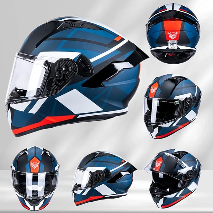 VCOROS Full Face Dual Visor Motorcycle Helmet for Adults Motorbike Street Bike Racing Helmets X9 DOT Approved with Black Visor