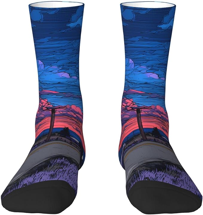 (Cycling on the road) Mid Calf Socks Breathable Adult Unisex Socks Casual Daily Wear for Women Men