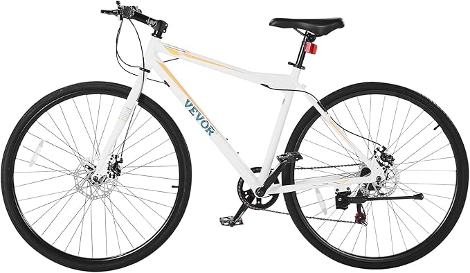 VEVOR Hybrid Bike, Lightweight Aluminum Frame Bike, 700c Wheel Men Women Hybrid Bicycle, Step-Over/Step-Through Adult Urban City Commuter Bikes, with 7/24 Speed, Alloy Adjustable Stem and Seat