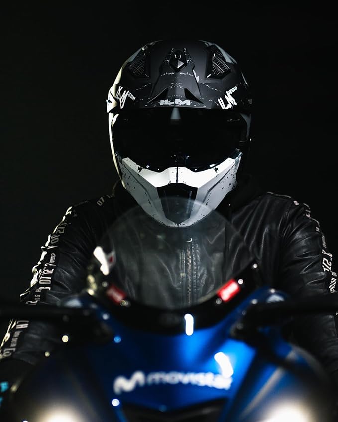 ILM Open Face Motorcycle 3/4 Half Helmet for Men and Women, Vintage Retro Helmet with Visor for Moped ATV Cruiser Scooter DOT Model Z302(Matte Skull,Large)