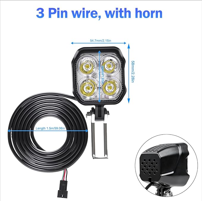 Ebike Light Kit, 24V 36V 48V Electric Bicycle Headlight & Taillight with Turn Signals, Super Bright Front Lamp 400 Lumens, Rear Light fits 80mm Rack