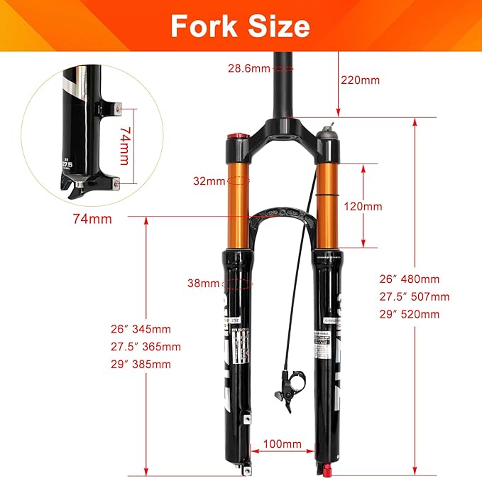ZTZ 26/27.5/29 inch MTB Air Suspension Fork,120mm Travel, Rebound Adjustment,1 1/8 Straight Tube, QR 9mm*100mm, Manual/Remote Lockout, Ultralight Front Fork for XC/AM Mountain Bike