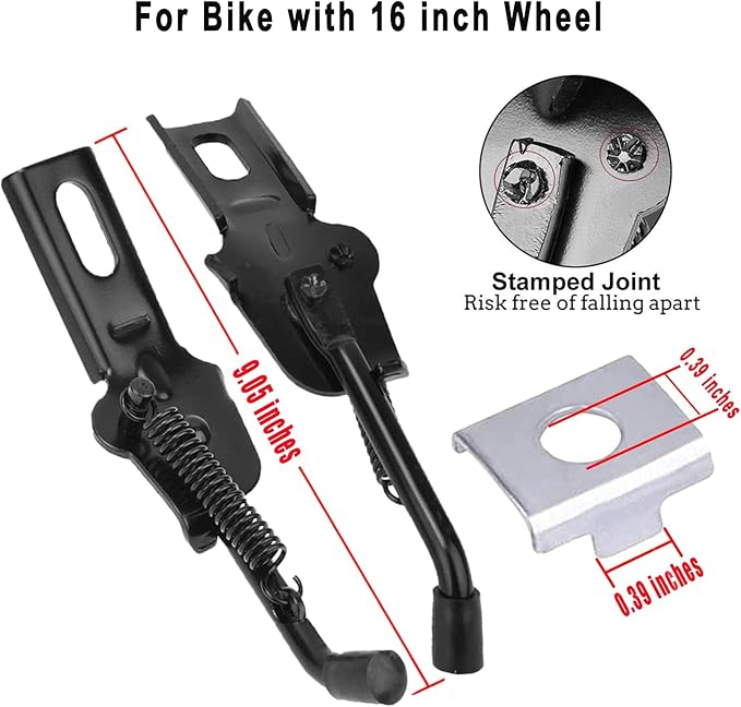 SEISSO Bike Kickstand for Kids Bike, Universal Rear Side Bicycle Kick Stand, Premium Steel with Pad, Replacement Child Kickstand
