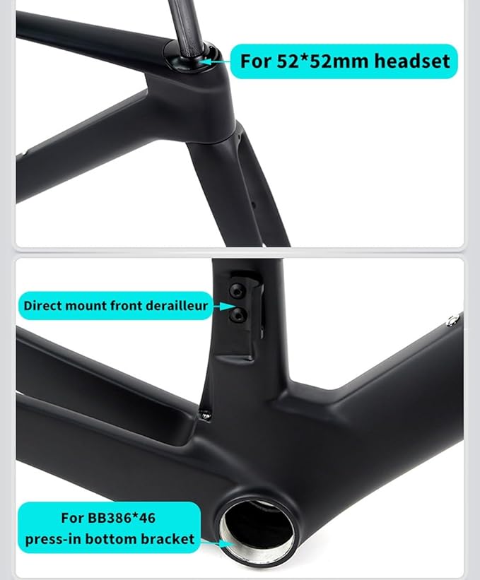 Road Bike Frameset 700C Carbon Racing Frame with Fork Handlebar Thru Axle Disc Brake Frame 43.5/46/48/50/52/54/56cm Lightweight Internal Routing(52CM)