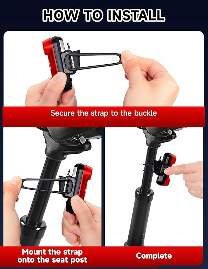 Bright Rear Bike Light with Built-in Hidden Anti-Theft GPS Tracker (iOS Only), USB-C Rechargeable & Waterproof Safety Bicycle Taillight for Night Cycling, Road & Mountain Bikes, Easy Strap Attachment