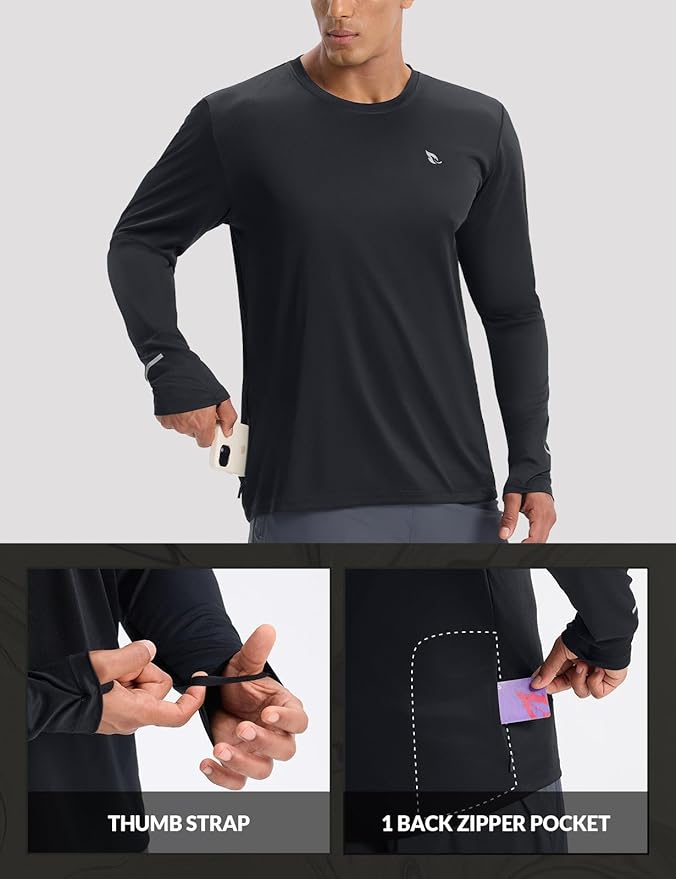 baleaf Men's Mountain Bike Shirts Long Sleeve Loose-fit Cycling Jersey Zipper Pocket UPF 50+ Workout Hiking Athletic Running