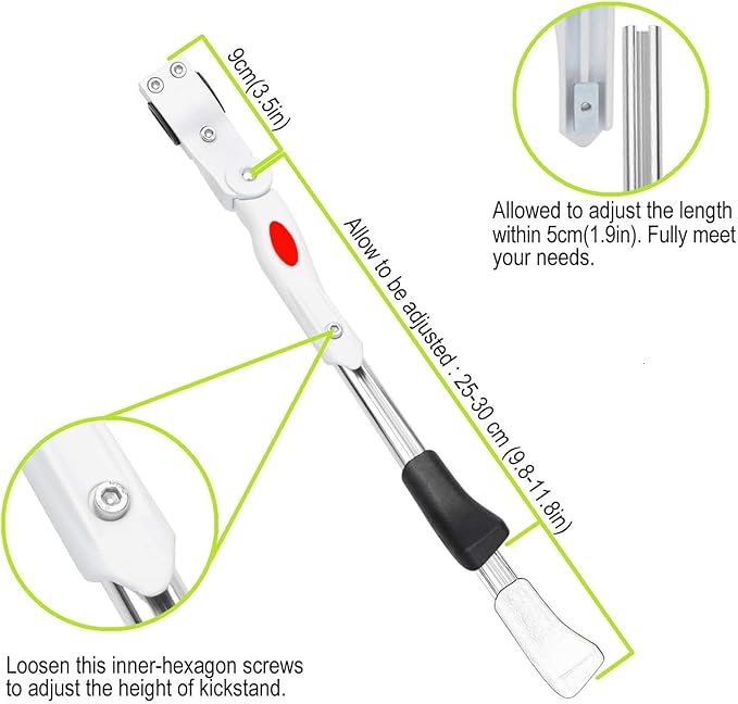 Bike Kickstand, Adjustable Alloy Aluminum Bicycle Kickstand for Road Mountain Bike, Fit 20" 24" 26" Wheels, White
