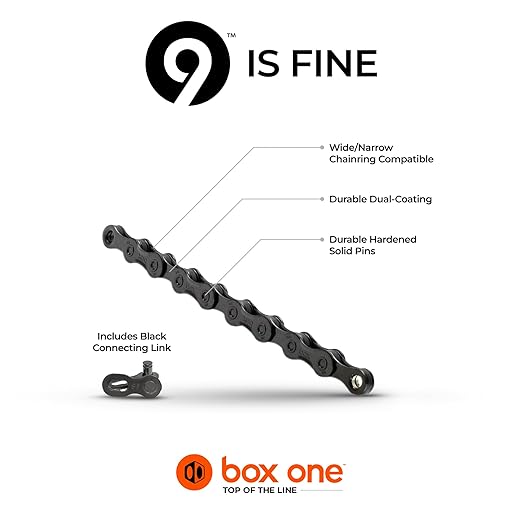 Box One Prime 9 Mountain Bike Chain 126L Finish DLC Black Over Nickel E-Bike/Non E-Bike Single Speed Bicycle Chain Mountain Racing Cycling | MTB 11/12 Speed Wide Narrow/BMX 3/32”