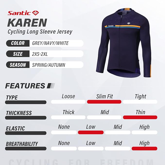 Santic Cycling Jersey Men's Long Sleeve Bike Reflective Full Zip Bicycle Shirts with Pockets