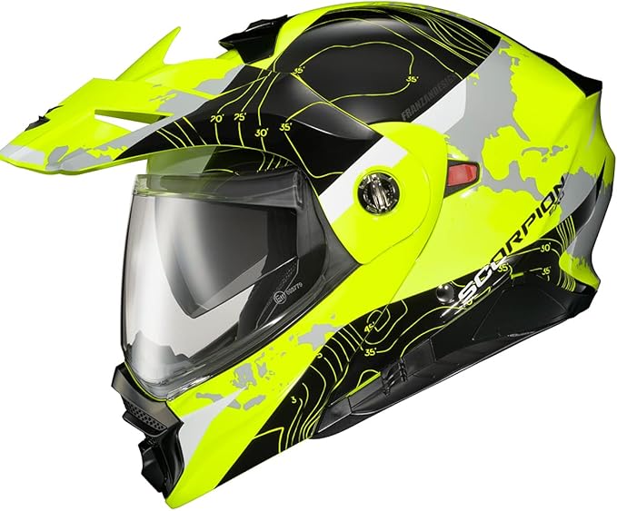 ScorpionEXO AT960 Modular Adventure Street Motorcycle Helmet with Bluetooth Ready Speaker Pockets DOT ECE Approved Topographic (Black - Large)