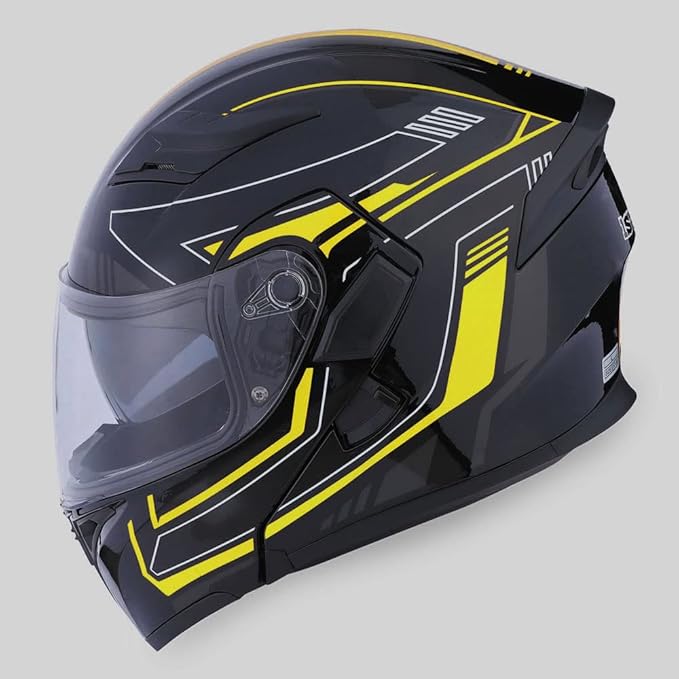 1Storm Motorcycle Modular Full Face Helmet Flip up Dual Visor Sun Shield: HB89 Arrow Yellow