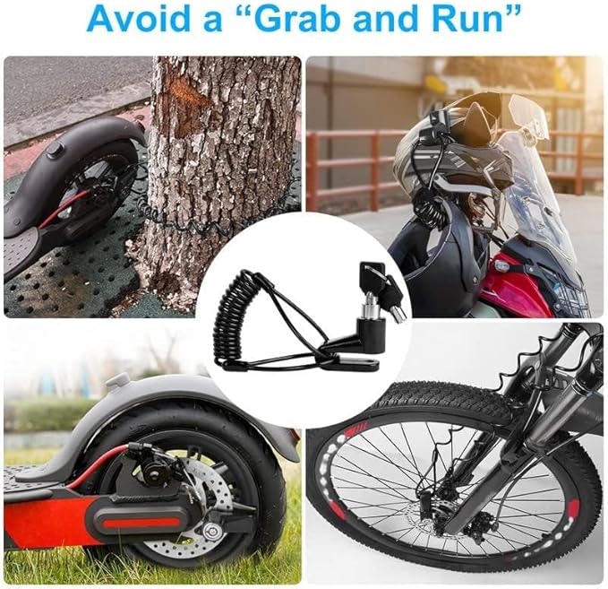 Ainiv Disc Brake Lock, E Scooter Lock Anti-Theft, Cable Bike Lock Waterproof 5FT /12mm Cable with 2 Keys for Scooter, Bike, Electric Bike, Skateboards, Strollers, Lawnmowers with Lock Holders-Black