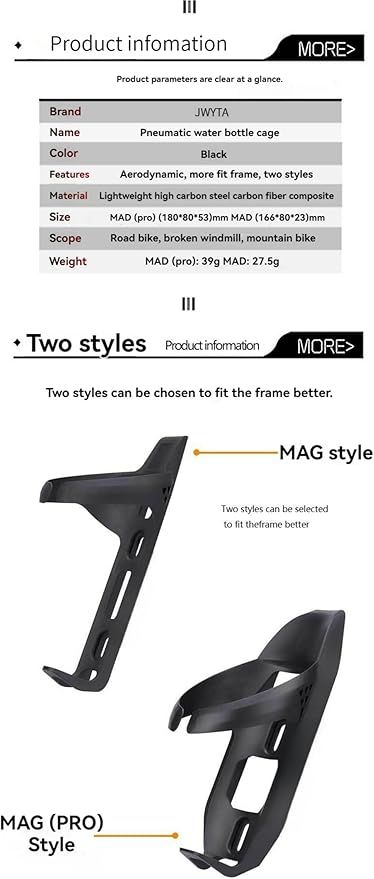 Water Bottle Cage Ultra-Light Aerodynamic Carbon Fiber for Mountain and Road Bikes Universal Fit for 68-80mm Frame (Mag Pro)