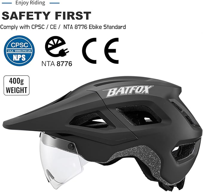 BATFOX NTA 8776 E-Bike & Mountain Bike Helmet for Adults Youth, E-MTB Cycling Helmet for Men Women (52-60CM)