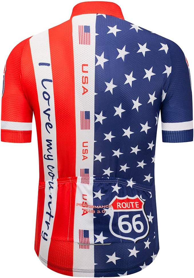Cycling Jersey Short Sleeve USA Style Bike Tops with Pocket Reflective Stripe