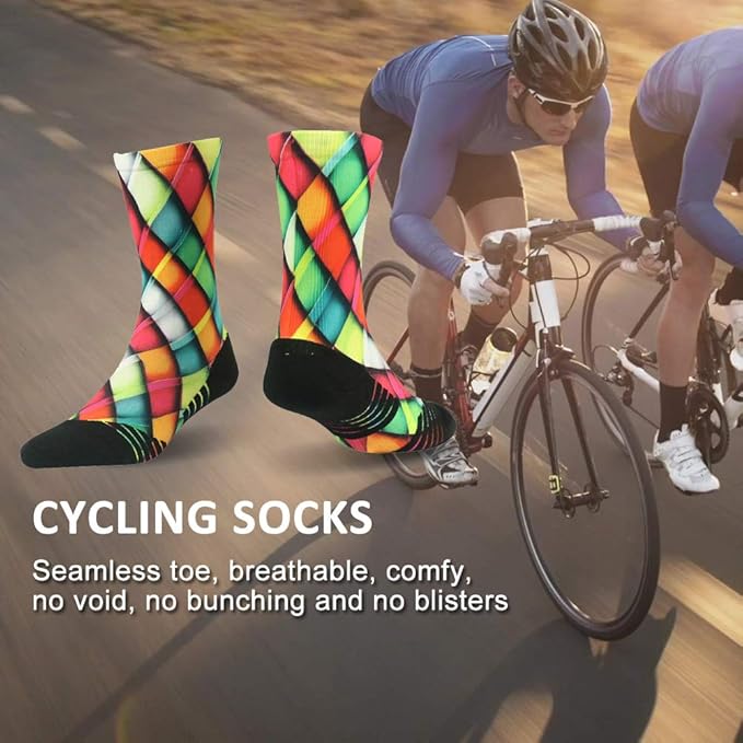 HUSO Cycling Socks for Men Women, Novelty Bike Socks Fun Running Basketball Athletic Crew Socks 3, 4, 7 Pairs