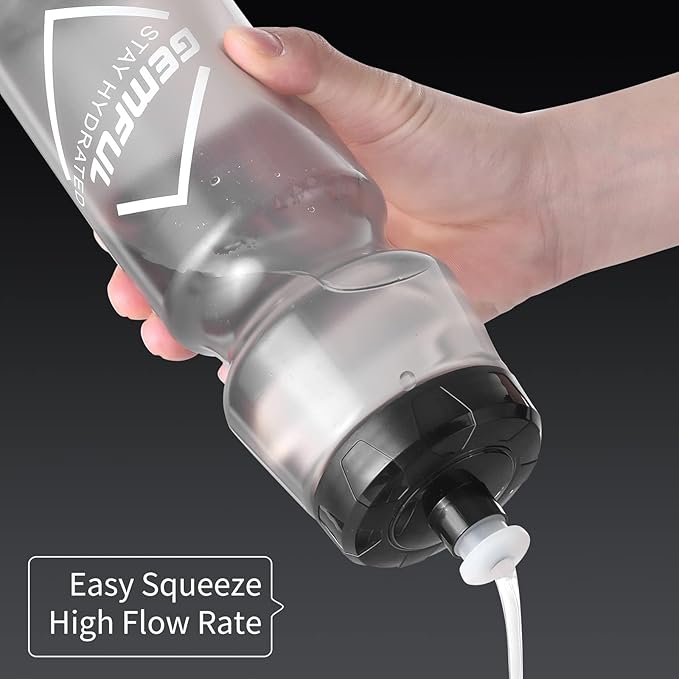 GEMFUL Bike Water Bottles with Bicycle Holder 750ml Mtb Cycling Squeeze 24 oz Sport Bottle 2 Pack