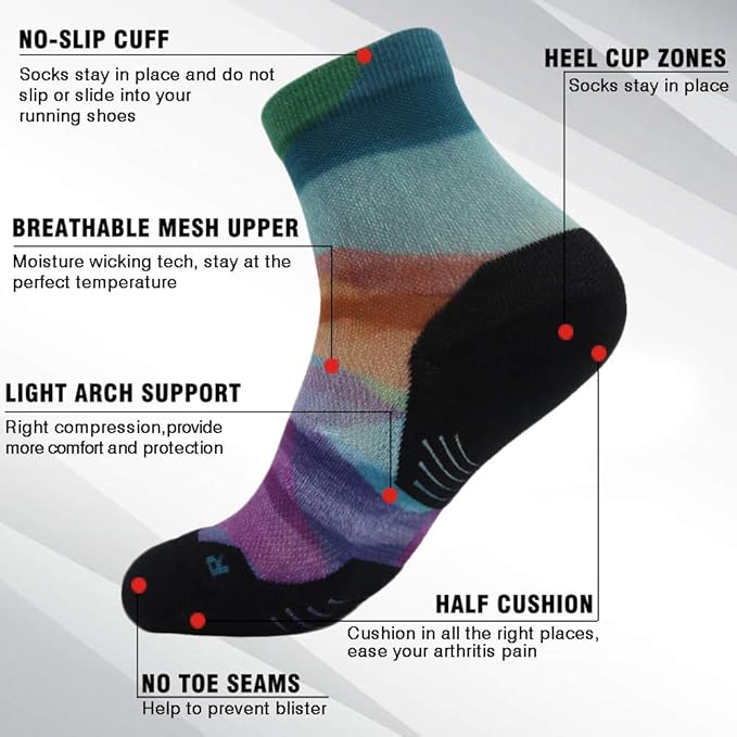 HUSO Unisex Digital Printed Athletic Quarter Running Socks 2,3,4,6,11 Pairs