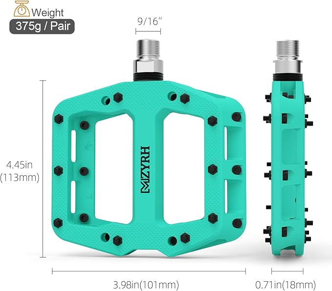 MZYRH Mountain Bike Pedals 9/16" 3 Sealed Bearings Lightweight Non-Slip Nylon Fiber Bicycle Platform Pedals for Road BMX MTB