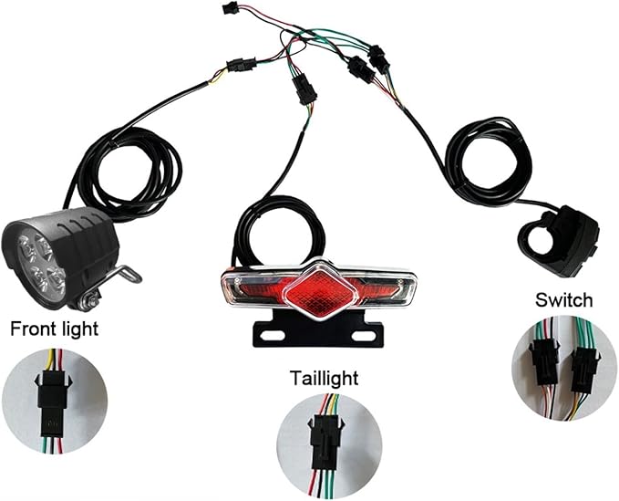 Electric Bike Front Light Rear Light DK336 Switch Cable Kit, 12V-72V LED Light Set Headlight-Taillight Combinations Suit for E-Bike Retrofit