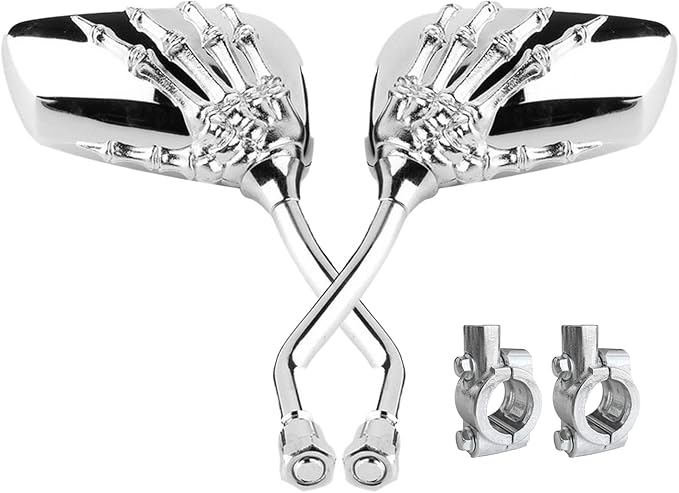 Pairs of Distinctive Skull Skeleton Hand Bicycle Mirror, Rearview Side Mirror Handlebar Mirror Mount Holder Clamp Adaptor 10mm for Scooter Moped Bike Standard Bike Motorcycle