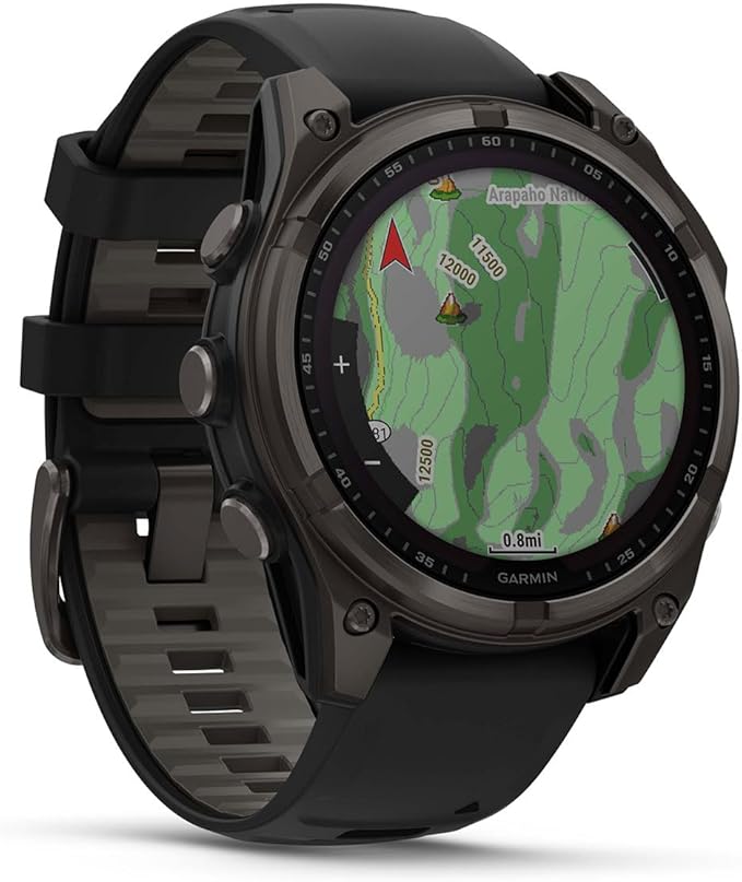 PlayBetter Garmin Fenix 8 Solar Sapphire (47mm, Carbon Gray DLC Titanium) Multisport GPS Smartwatch Bundle - 1.4” Touchscreen, Built-in LED Flashlight Wireless Running Earbuds