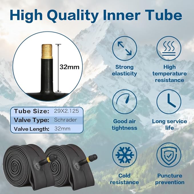 SIMEIQI 2 Pack 24/26/27.5x1.95 26x2.1 29x2.125 Inch Anti-Puncture Tires for Mountain Bike and Tubes Folding Replacement Bicycle Tyres for Hybrid Trails Commuter City Road