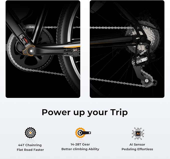 Jasion EB5 Electric Bike for Adults with Peak 1000W Brushless Motor, 40Miles 20MPH Commuting Electric Mountain Bike with 360Wh Removable Battery, 7-Speed, 26" Tires and Front Fork Suspension