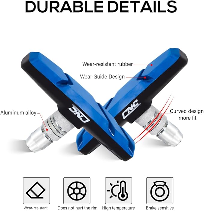 CNC 2 Pairs Bicycle V-Brake Pads, Bike 70mm V Brake Blocks Set, Cantilever Brake Pads Shoes for Mountain/Road/Kids/MTB/Children's/Cycle Bike Rim.
