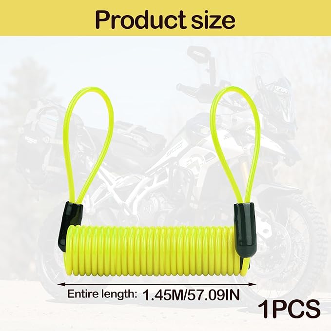 1PCS Motorcycle Disc Lock Reminder Cable Yellow Disc Lock Reminder Cable for Motorcycle Alarm Discs Brake Locks Warning Cables Anti Heft Security Spring Coil Cables