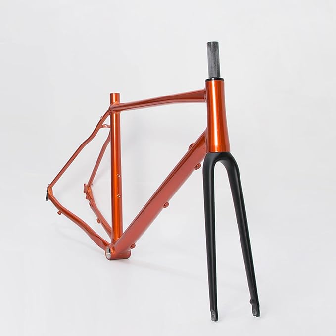 700C Road Bike Frameset 44 47 50 53 56cm Aluminum Alloy Disc Brake Frame 100/135mm QR BSA BB68mm Carbon Fibre Rigid Fork Internal Routing(Orange,50cm)