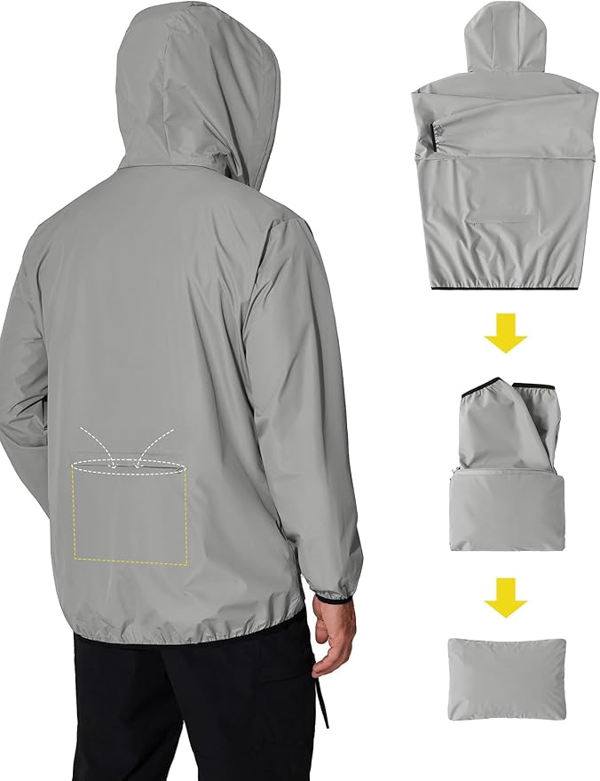 COOFANDY Men's Light Rain Jacket with Hood Packable Waterproof Raincoat Golf Rain Gear Travel Hiking Windbreaker