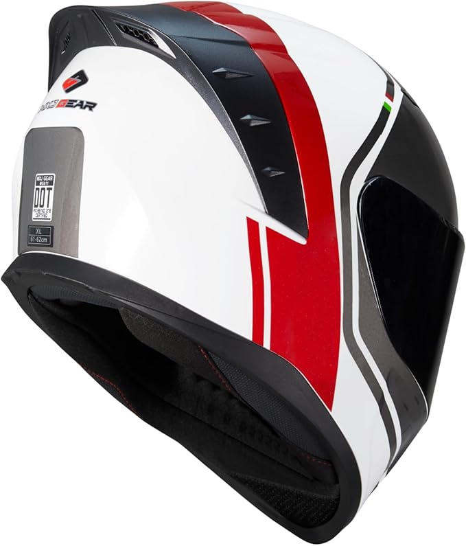 Full Face Motorcycle Helmet,Helmets for Adults Motorcycle, MG611 Motorbike Racing Street Bike Helmets with Black Visor for Men Women,DOT Approved (Glossy Red Gray Lines, L)