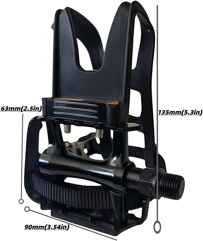 YBEKI All-Terrain Bike Pedals with Toe Clips & Adjustable Straps Dual-Purpose Resin/Alloy Bicycle Pedals 9/16" Spindle - Indoor/Outdoor Use for Exercise/Spin/Road Bikes MTB