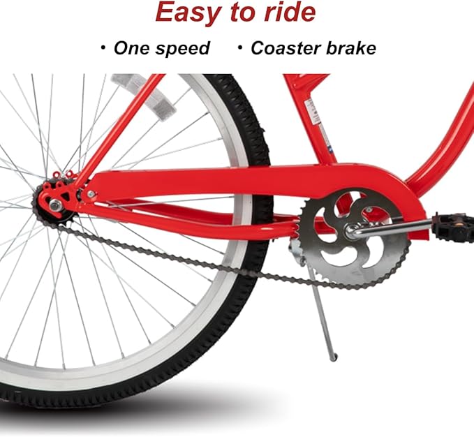 HILAND 26 Inch Womens Beach Cruiser Bike, Single Speed Commuter Bicycle with Rear Coaster Brake, Low Step-Through Frame, Comfortable Seat with Dual Springs, City Hybrid Bike for Women Men Adult