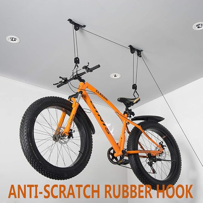 Wallmaster Ceiling Bike Mount Hanger, Bike Ceiling Lift Hoist, Bike Pulley System for Garage, Indoor Bicycle Hooks, 1 pack